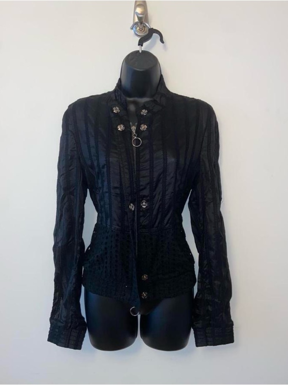 Roberto Cavalli Vintage Silk & Eyelet Lace Zip Blouse/Jacket